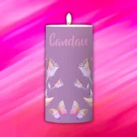 Pretty Pink- Moon, Butterfly, Floral - Monogram | Pillar Candle