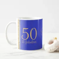 Personalized Blue "50 and Fabulous" 50th Birthday Coffee Mug