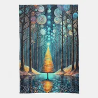 Iridescent Holiday Dream 🎄 Glowing Christmas Tree Kitchen Towel