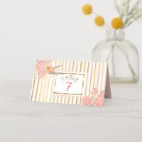 PInk Floral Gold Bird Wedding Table Number Place Card