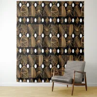 Caribbean Tribal Mudcloth: Black, White, Gold Tapestry