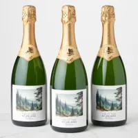 Pine Forest Rustic Wedding Sparkling Wine Label