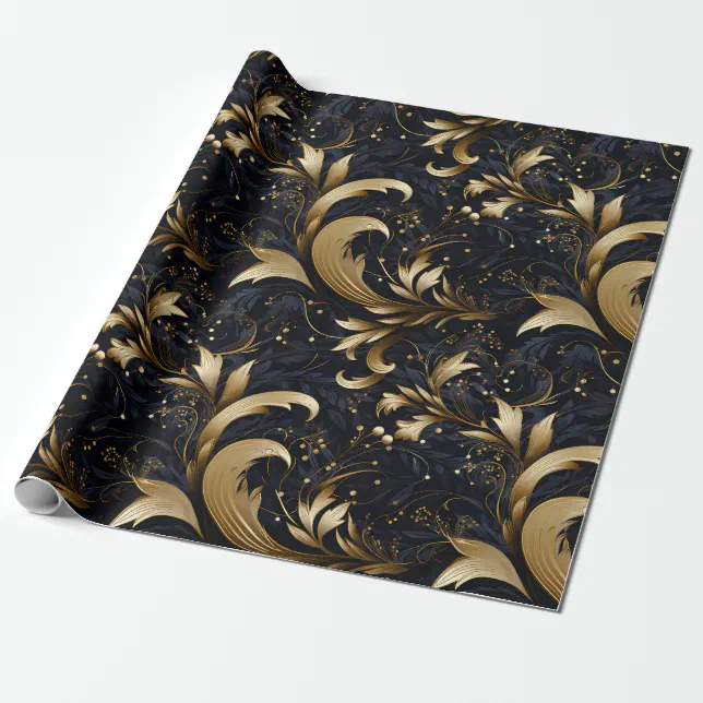 Black Gray Gold Classy Elegant Pattern Wrapping Paper