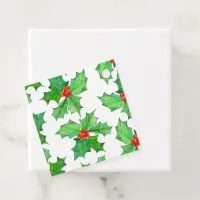 Holly Leaves, Berries, Red, Green Floral Christmas Favor Tags