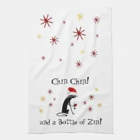 Chin Chin and a Bottle of Zin Funny Wine Cat Kitchen Towel