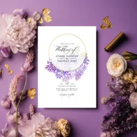 Violet & Gold Geometric Herbarium QR Code Wedding Invitation