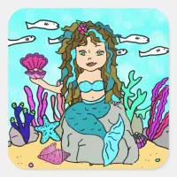 Tropical Under the Sea Turquoise Mermaid Square Sticker