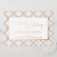 Happy Holidays New Year Business Plaid Corporate Foil Holiday Card