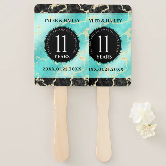 Elegant 11th Turquoise Wedding Anniversary Hand Fan