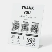 Clean Minimalist Scan to pay 3 QR Codes Thank you Pedestal Sign