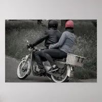 Vintage Black & White Couple on Motorcycle Poster