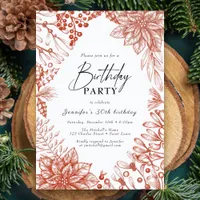 Red Elegant Winter Christmas Birthday Party Invitation