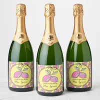 Bridal Shower Hand drawn Pink Lemon Vintage Cheers Sparkling Wine Label