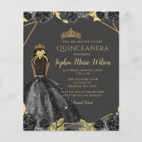 Budget Black Gold Floral Princess Quincea&#241;era