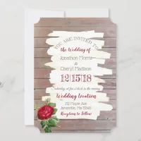 Weathered Wood Burgundy Rose Wedding Invitation