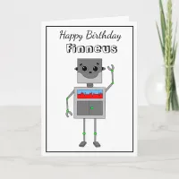 Happy Birthday Robot Themed with Coloring Page Card