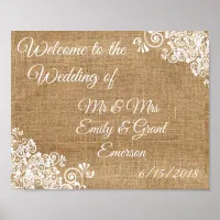 Custom Welcome to the Wedding of Rustic Burlap Poster