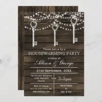 Barnwood vintage keys rustic housewarming invites