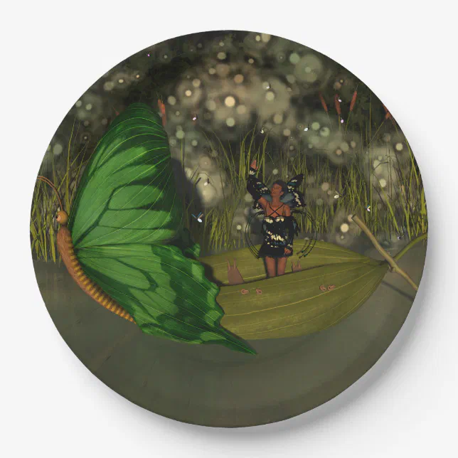 Cute Fairy in Boat with Fireflies Paper Plates