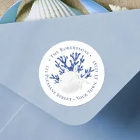 Beach Christmas Sand Dollar Navy Return Address Classic Round Sticker