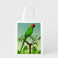 Cute AI Generated Green Parrots Grocery Bag