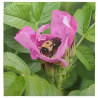 Bumble Bee in Pink Flower Cloth Napkin