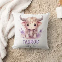 Cute Watercolor Illustration Taurus Zodiac Name Throw Pillow