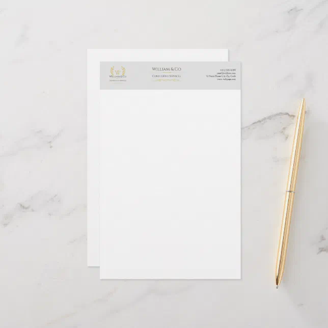 ... Grey Gold Monogram Stationery