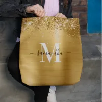 Signature Monogrammed Glittery Gold Foil Tote Bag