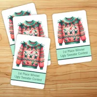 1st Place Winner Ugly Sweater Contest Pink Green Jumbo Poker Cards