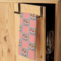 Strawberries Red Gingham and Blue Slate Checkered Kitchen Towel