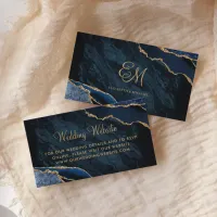 Navy Blue Gold Agate Marble Wedding Website Enclosure Card