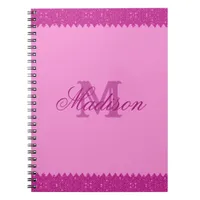 Girly pink glitter zigzag, monogram notebook