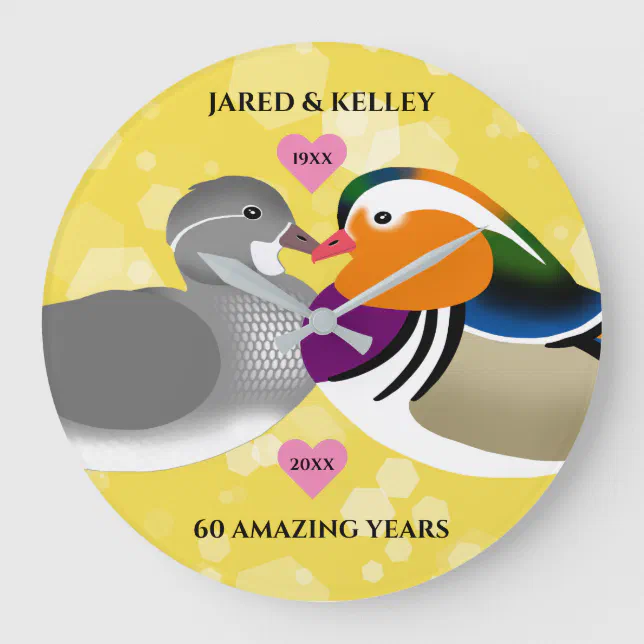 Mandarin Ducks Lovebirds Any Anniversary Year Large Clock