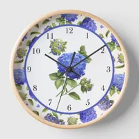 Blue Hydrangeas Original Botanical Art Framed Clock