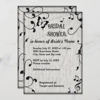 Music Symbols, Leaves, Gray Bridal Shower invite