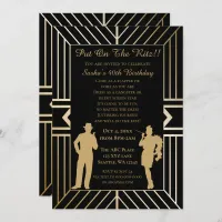 Roaring 20s art deco flapper girl and gangster invitation