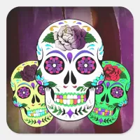 Colorful Halloween Sugar Skulls Square Sticker