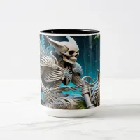 skeleton on a chopper mounted with a wolf head Two-Tone coffee mug