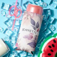 Pretty Pink and Purple Floral Personalized Seltzer Can Cooler