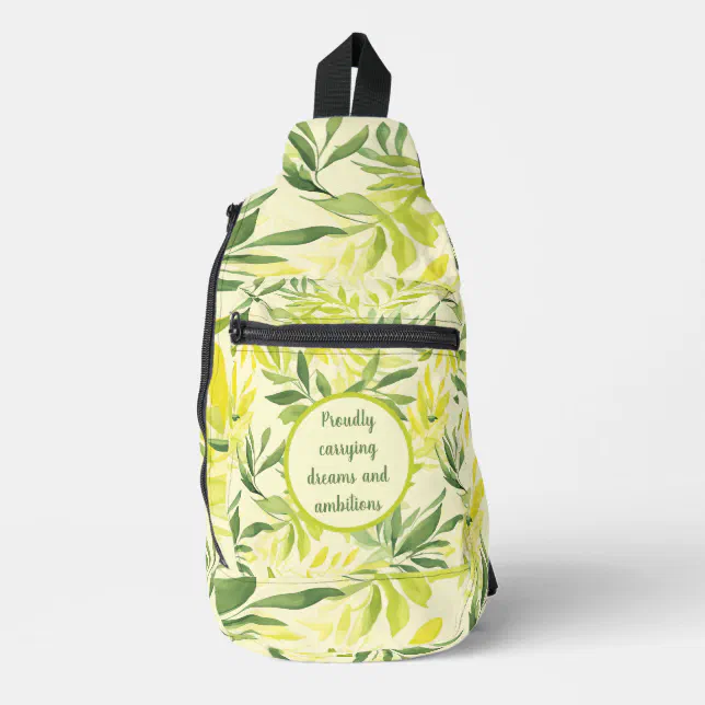 Watercolor Green and Yellow Leaf Pattern Sling Bag