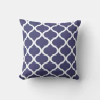 Navy Blue White Lake House Moroccan Quatrefoil Throw Pillow