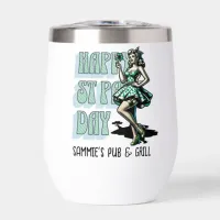 Custom St Patrick's Day Pinup Girl with Shamrock Thermal Wine Tumbler