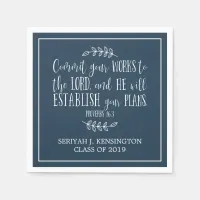 Christian Bible Verse Typography Blue Graduation Napkins