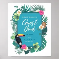 Watercolor Tropical Sign Guest Book Teal ID577