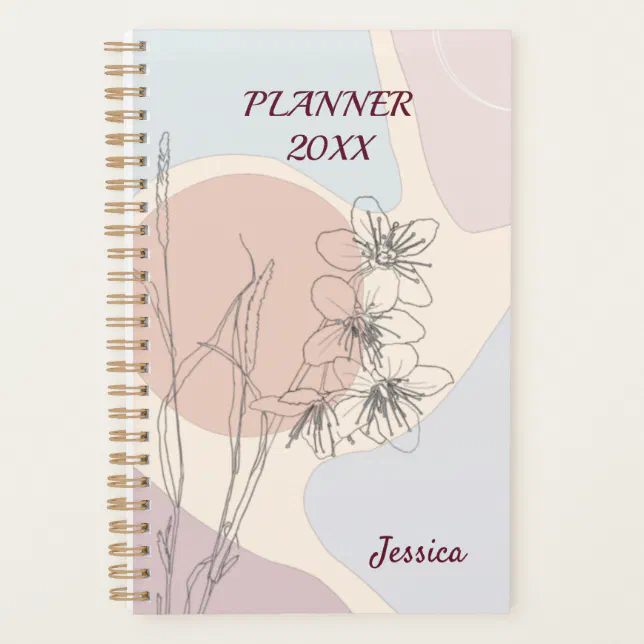 Modern Pastel Abstract Shape Flower Monogram Planner