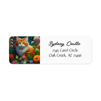 Cute Orange Cat in Flowers  Label