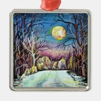 Silent Night Winter Full Moon in Sweden Metal Ornament