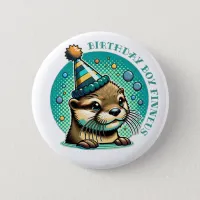 Otter Themed Blue Boy's Birthday Personalized Button