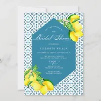 Mediterranean Blue Tiles Lemon Bridal Shower Invitation